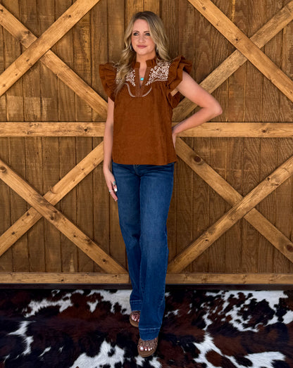 Bella Embroidered Blouse *Camel