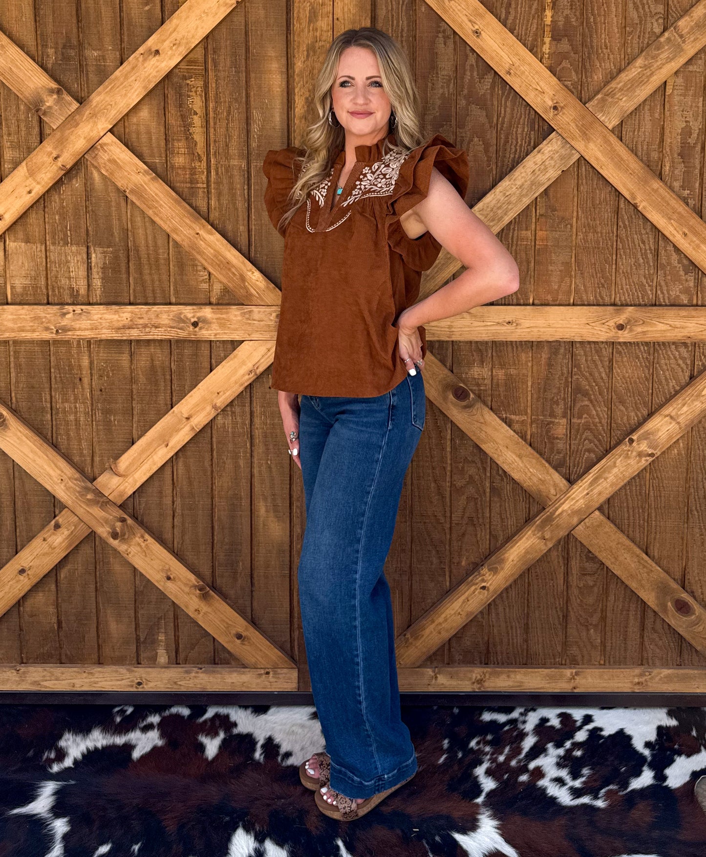 Bella Embroidered Blouse *Camel