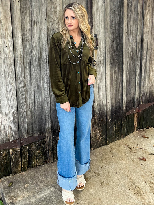 Velvet Moves Button-Up Top *Agave