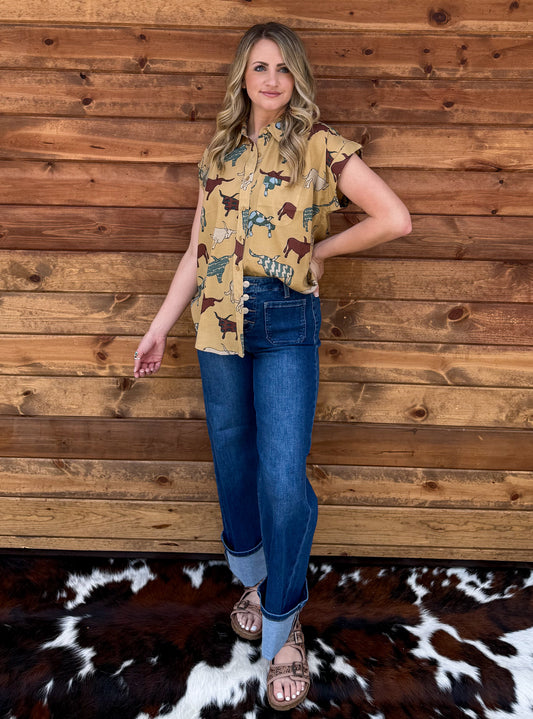 Longhorn Button-Up Top *Mustard