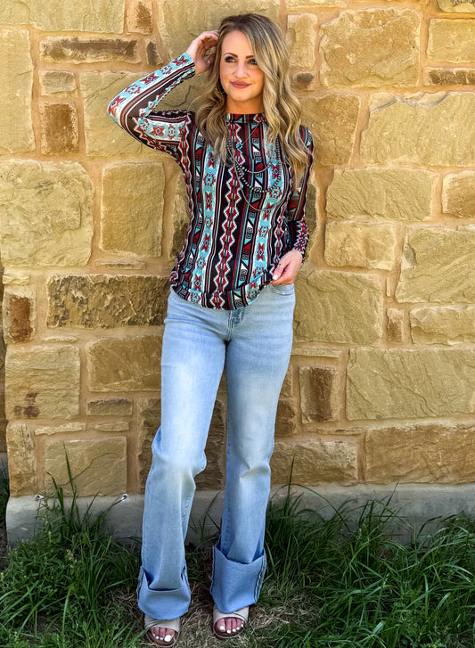 Wild Aztec Mesh Top