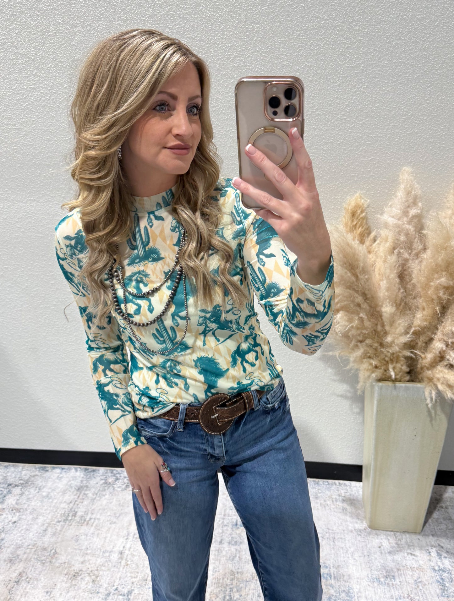 Turquoise Horses Mesh Top
