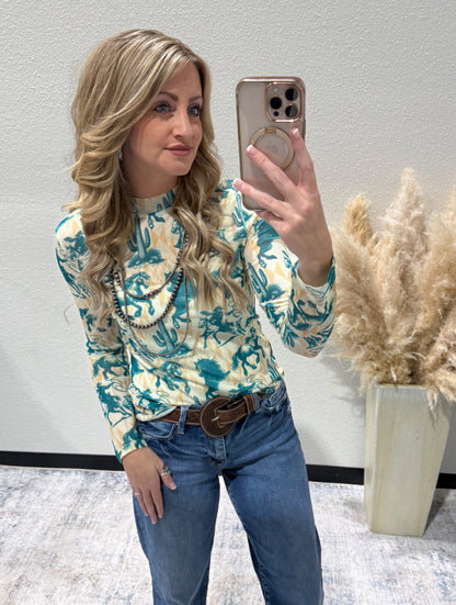 Turquoise Horses Mesh Top