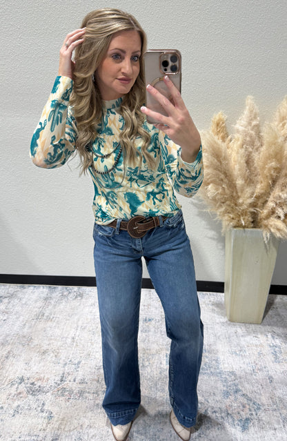 Turquoise Horses Mesh Top