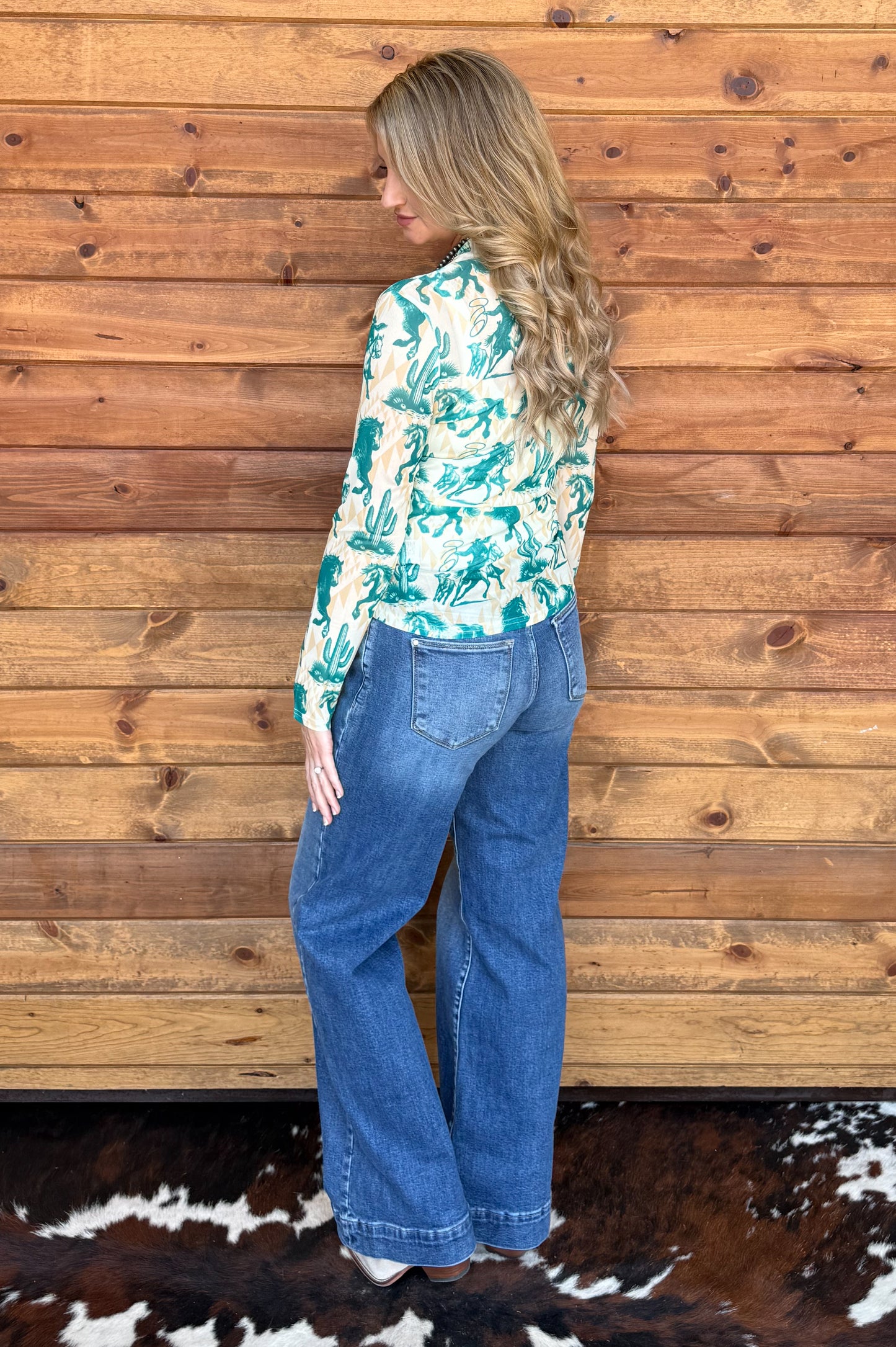 Turquoise Horses Mesh Top