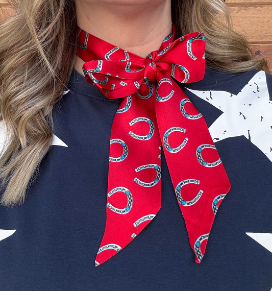 Red Horseshoe Silk Twilly