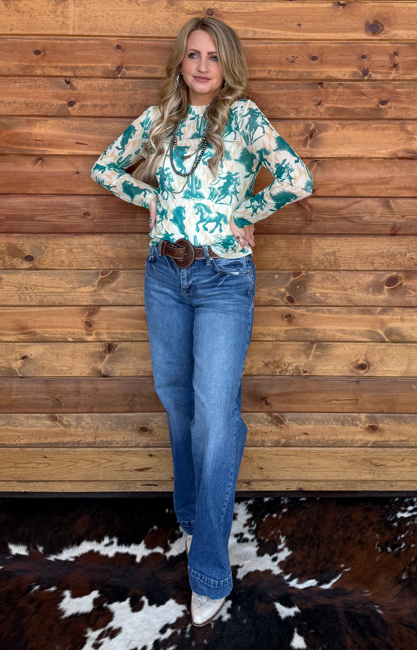 Turquoise Horses Mesh Top