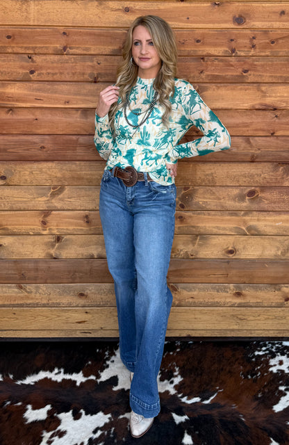Turquoise Horses Mesh Top