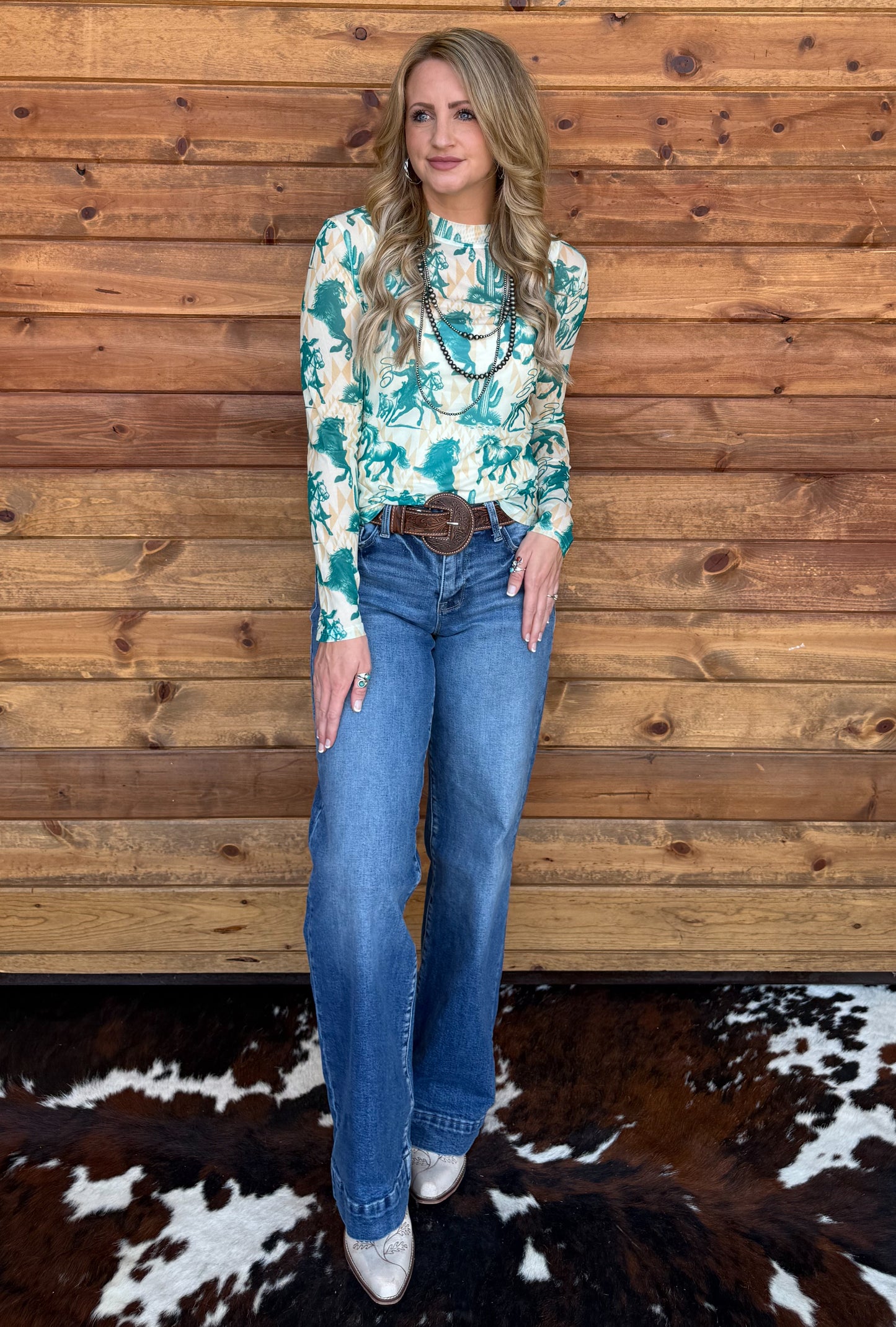 Turquoise Horses Mesh Top