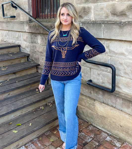 The Longhorn Sweater *Navy