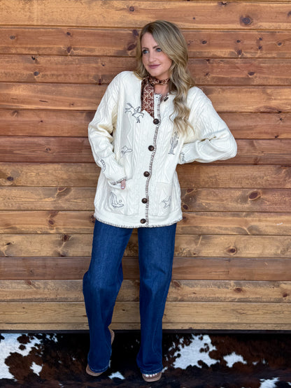 Western Ranch Embroidered Cardigan