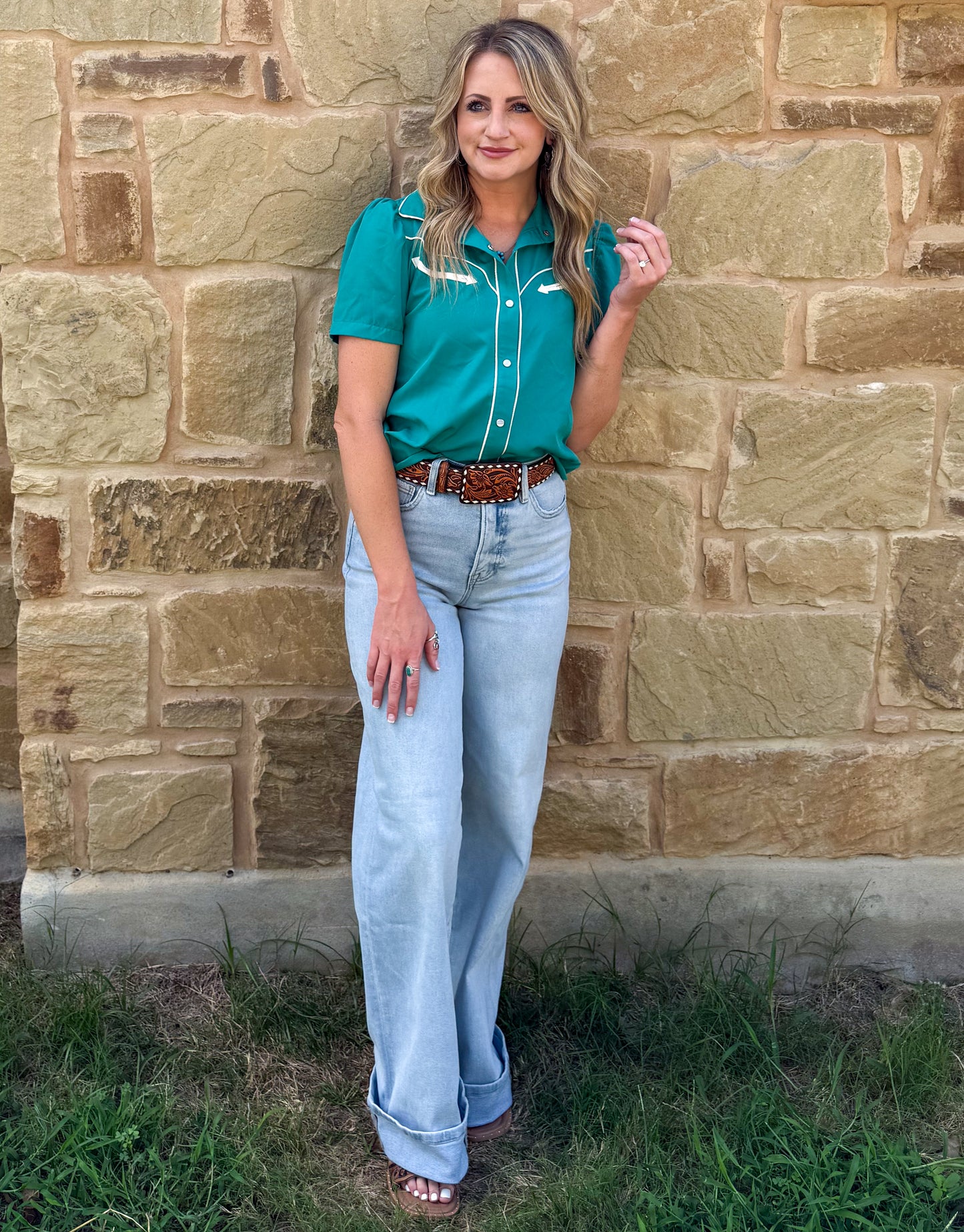 Cowgirl Pearl Snap Top *Turquoise