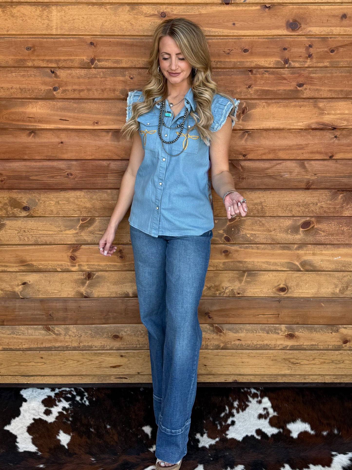 Yeehaw Boot Stitch Denim Top