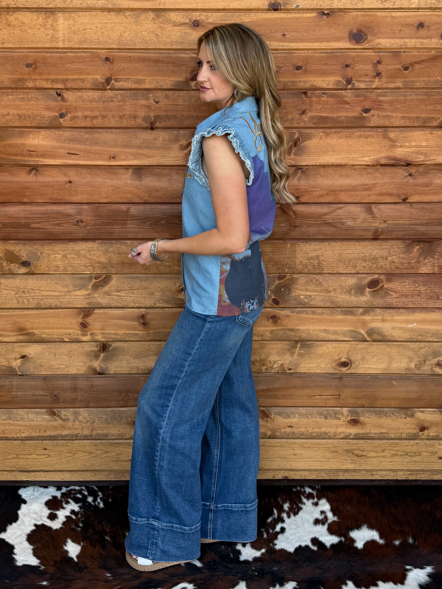 Yeehaw Boot Stitch Denim Top