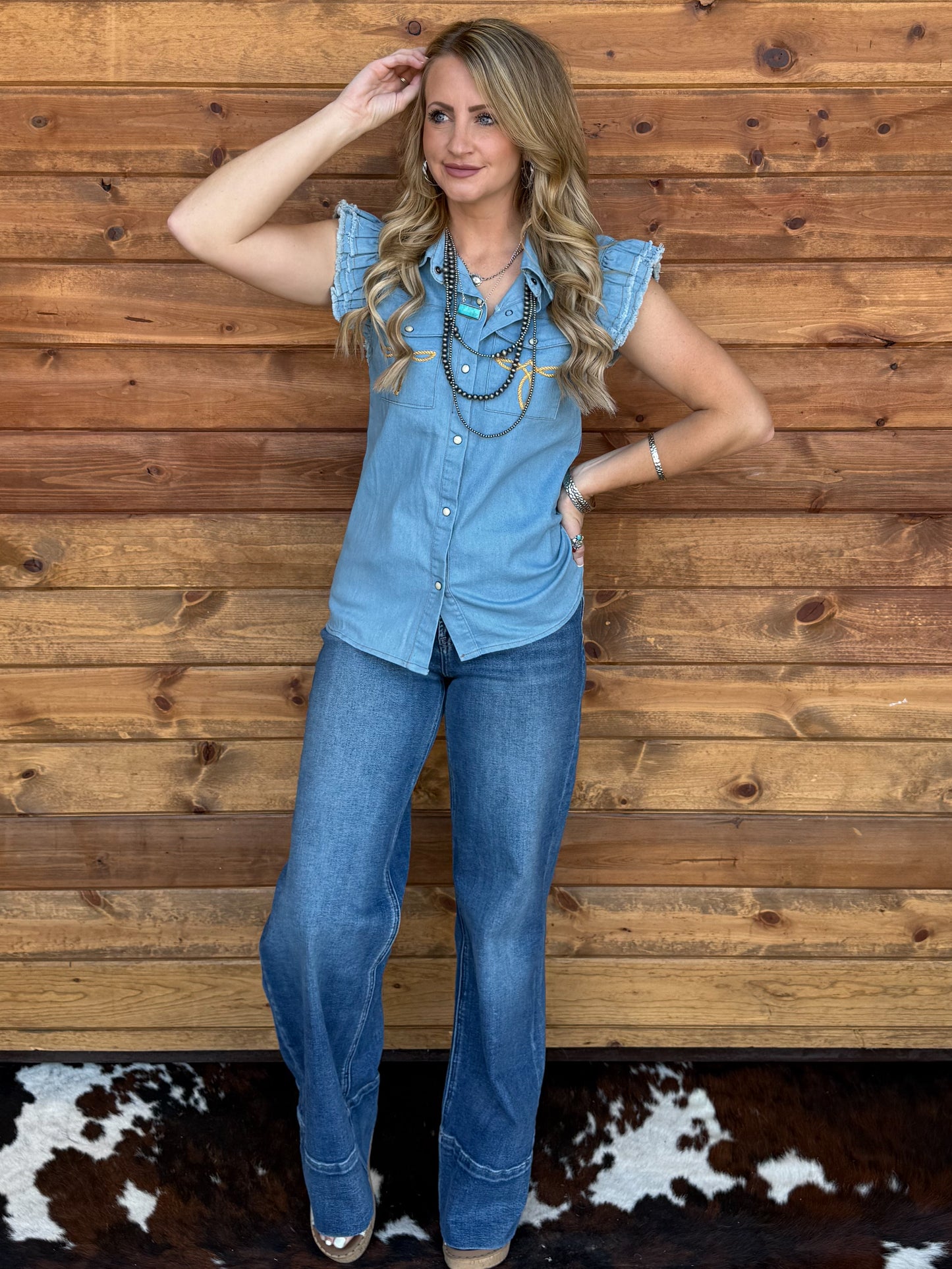 Yeehaw Boot Stitch Denim Top