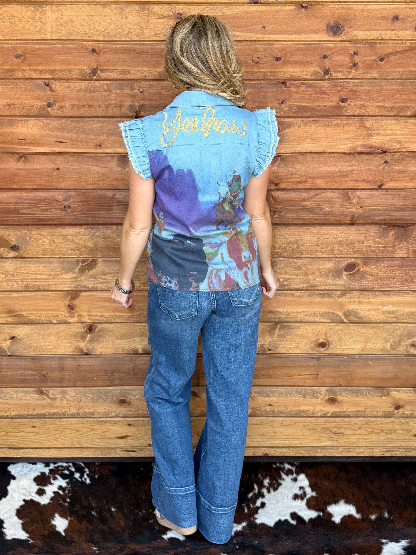 Yeehaw Boot Stitch Denim Top