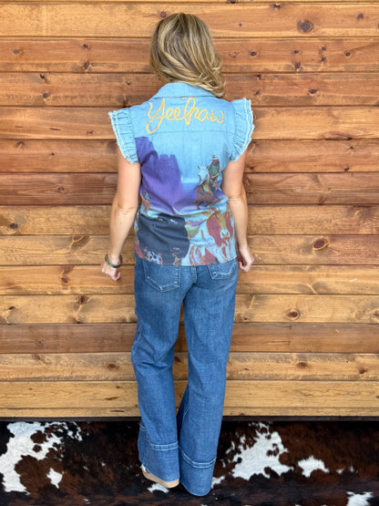 Yeehaw Boot Stitch Denim Top