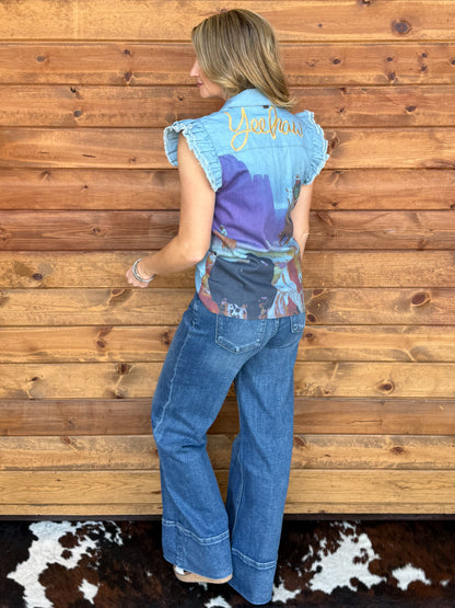 Yeehaw Boot Stitch Denim Top