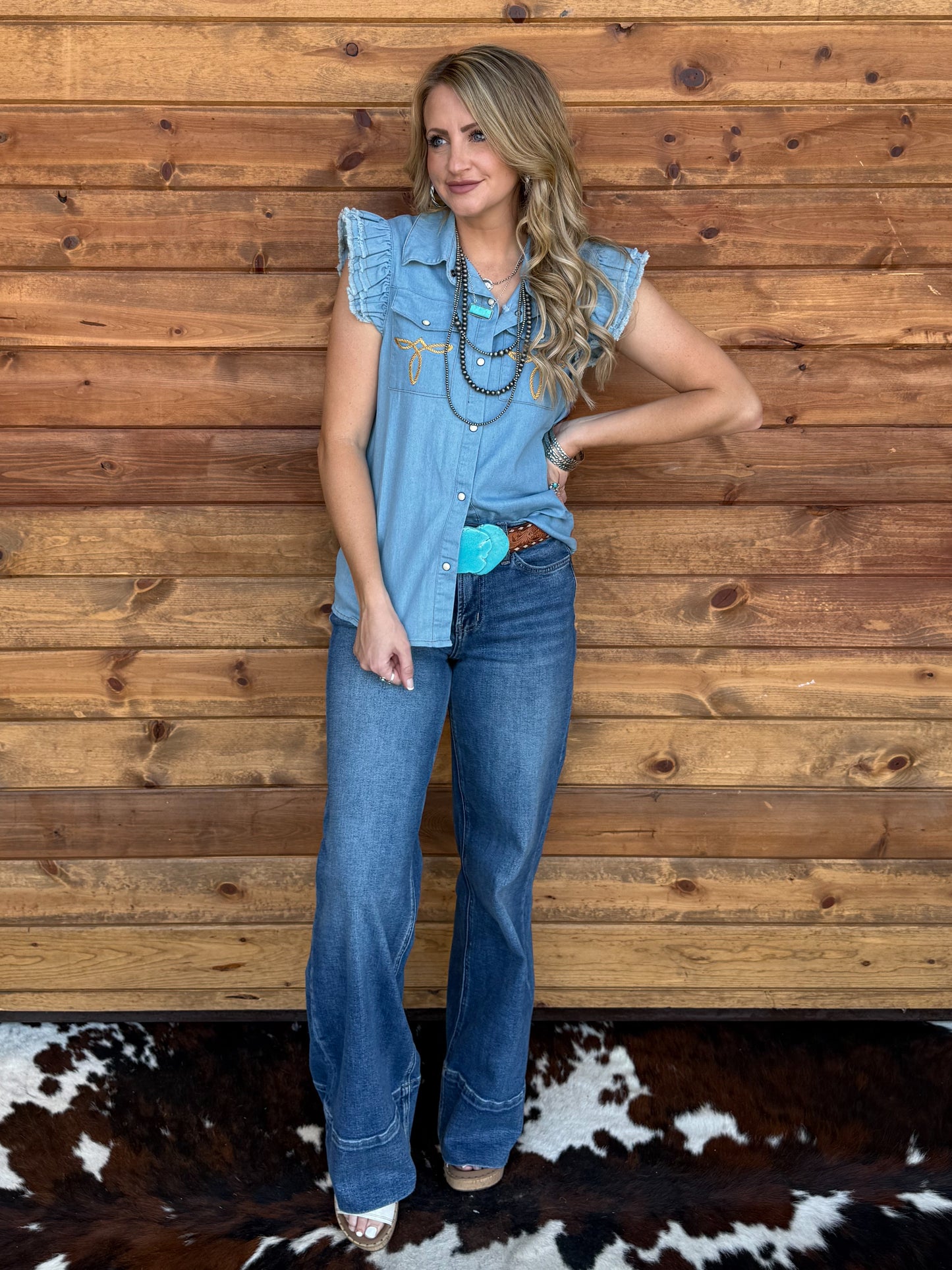 Yeehaw Boot Stitch Denim Top