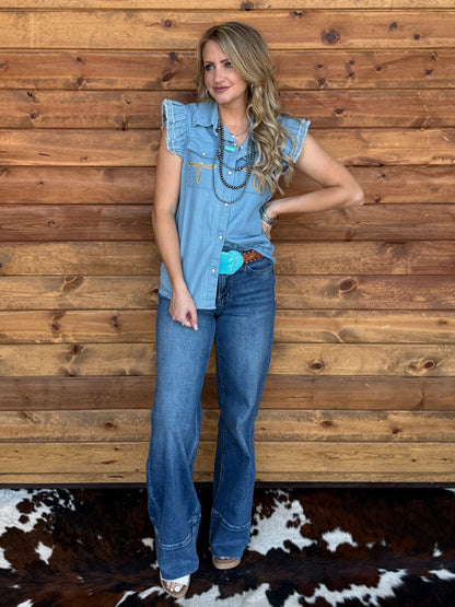 Yeehaw Boot Stitch Denim Top