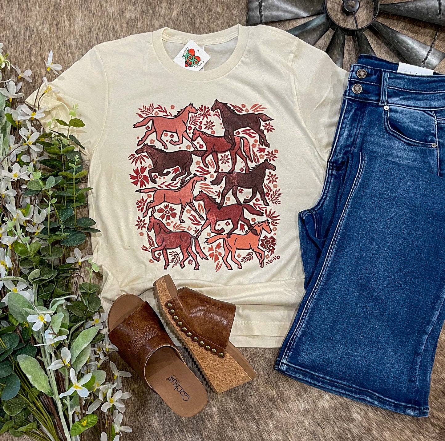 Block Print Horses Tee