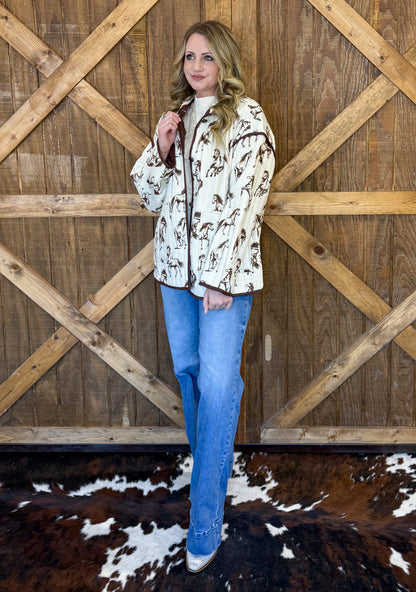 Rustic Horses Quilted Jacket