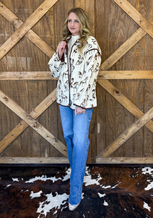 Rustic Horses Quilted Jacket