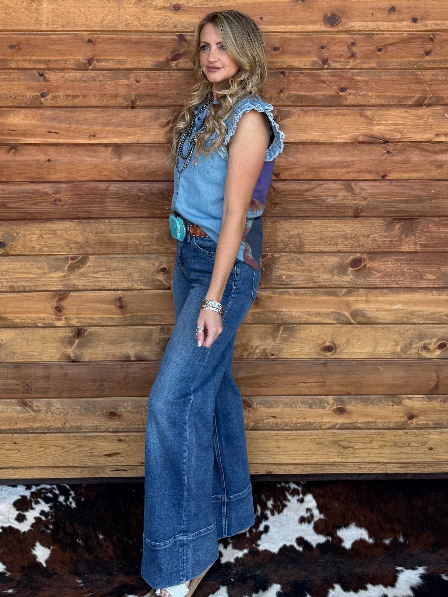 Yeehaw Boot Stitch Denim Top
