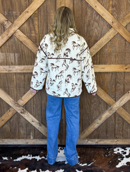 Rustic Horses Quilted Jacket