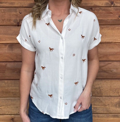 Wild & Lucky Button-Up Top *Brown