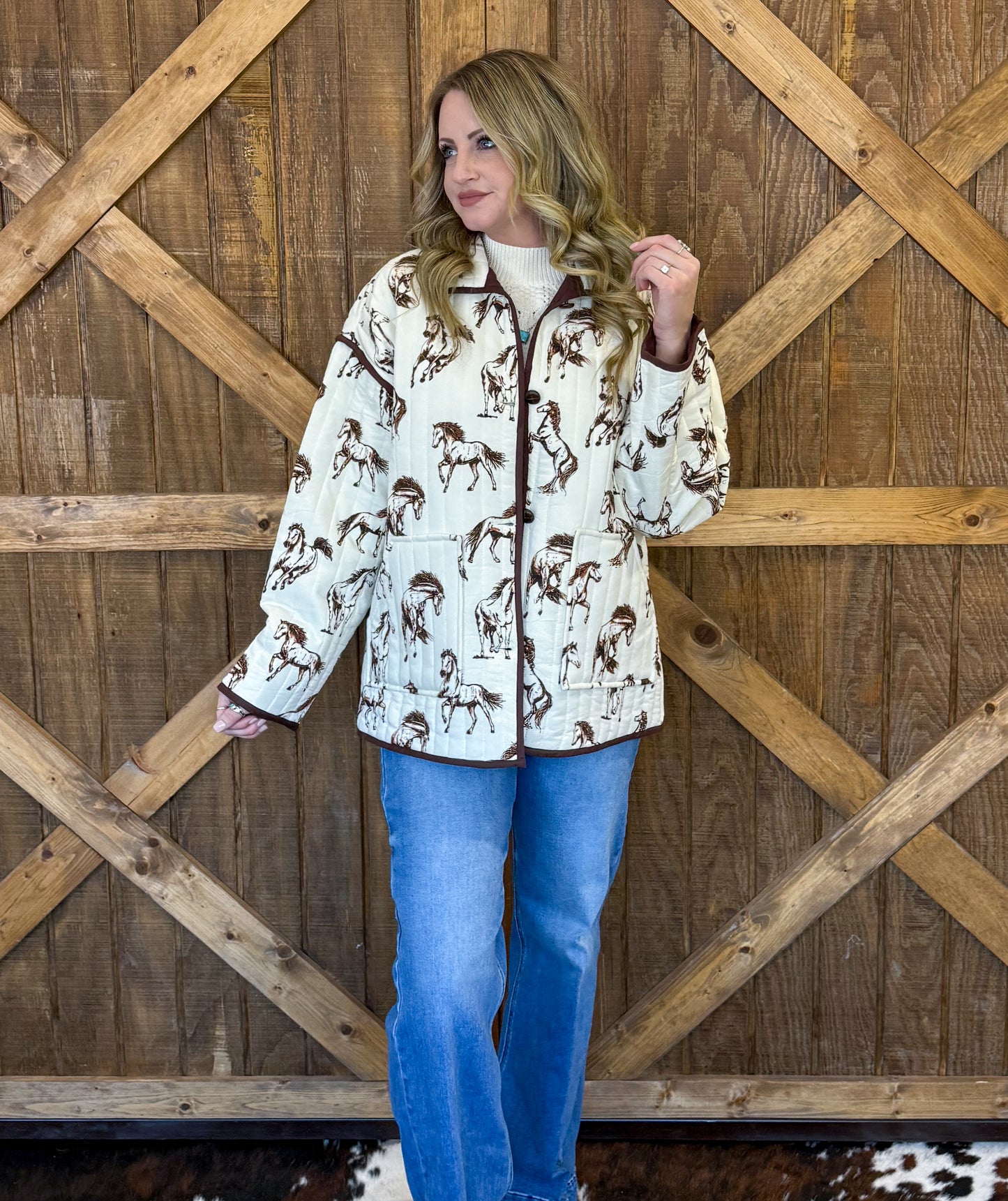 Rustic Horses Quilted Jacket