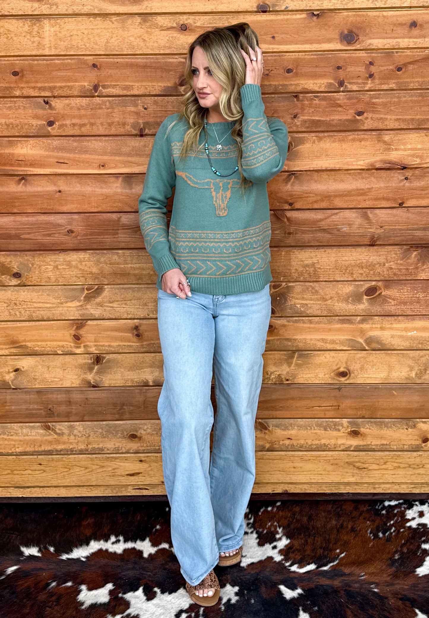 Longhorn Sweater *Aqua