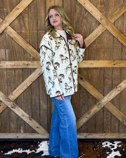 Rustic Horses Quilted Jacket