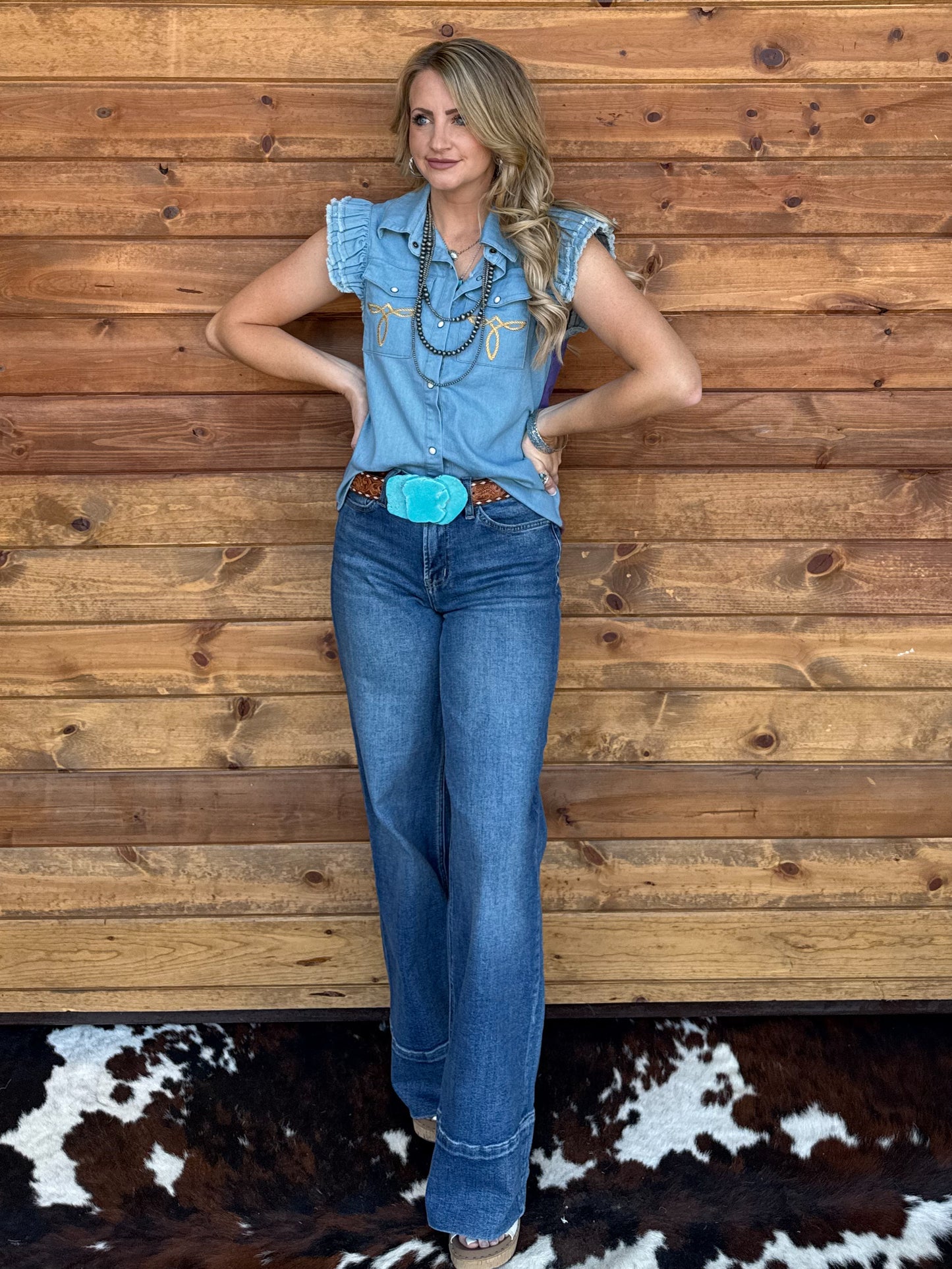 Yeehaw Boot Stitch Denim Top
