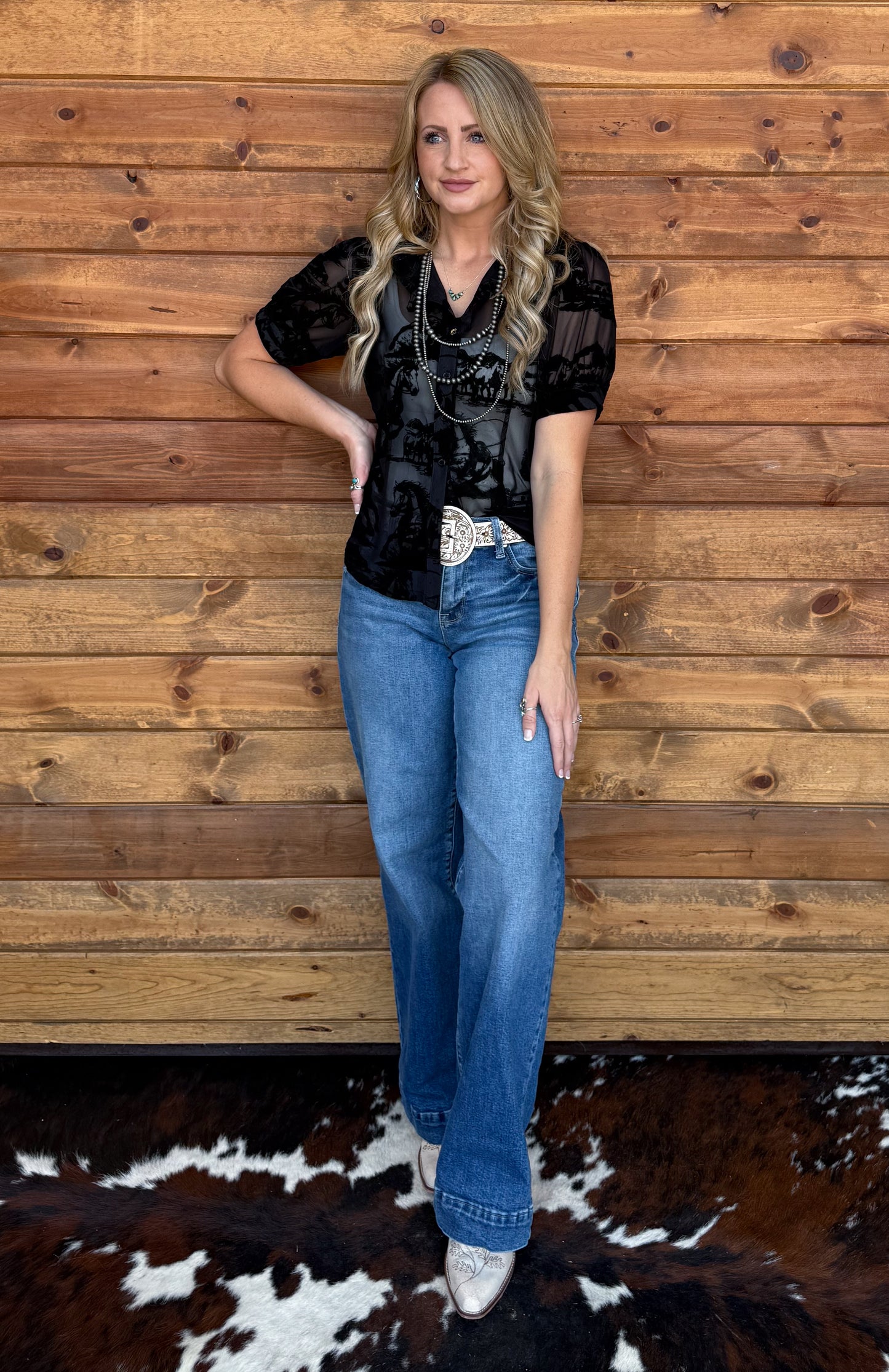 Horses Burnout Mesh Blouse