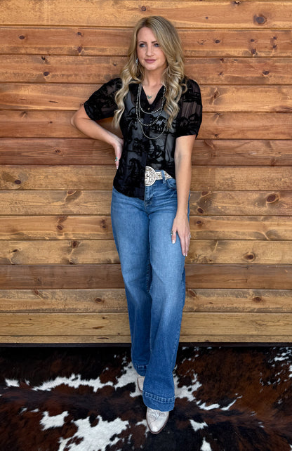 Horses Burnout Mesh Blouse