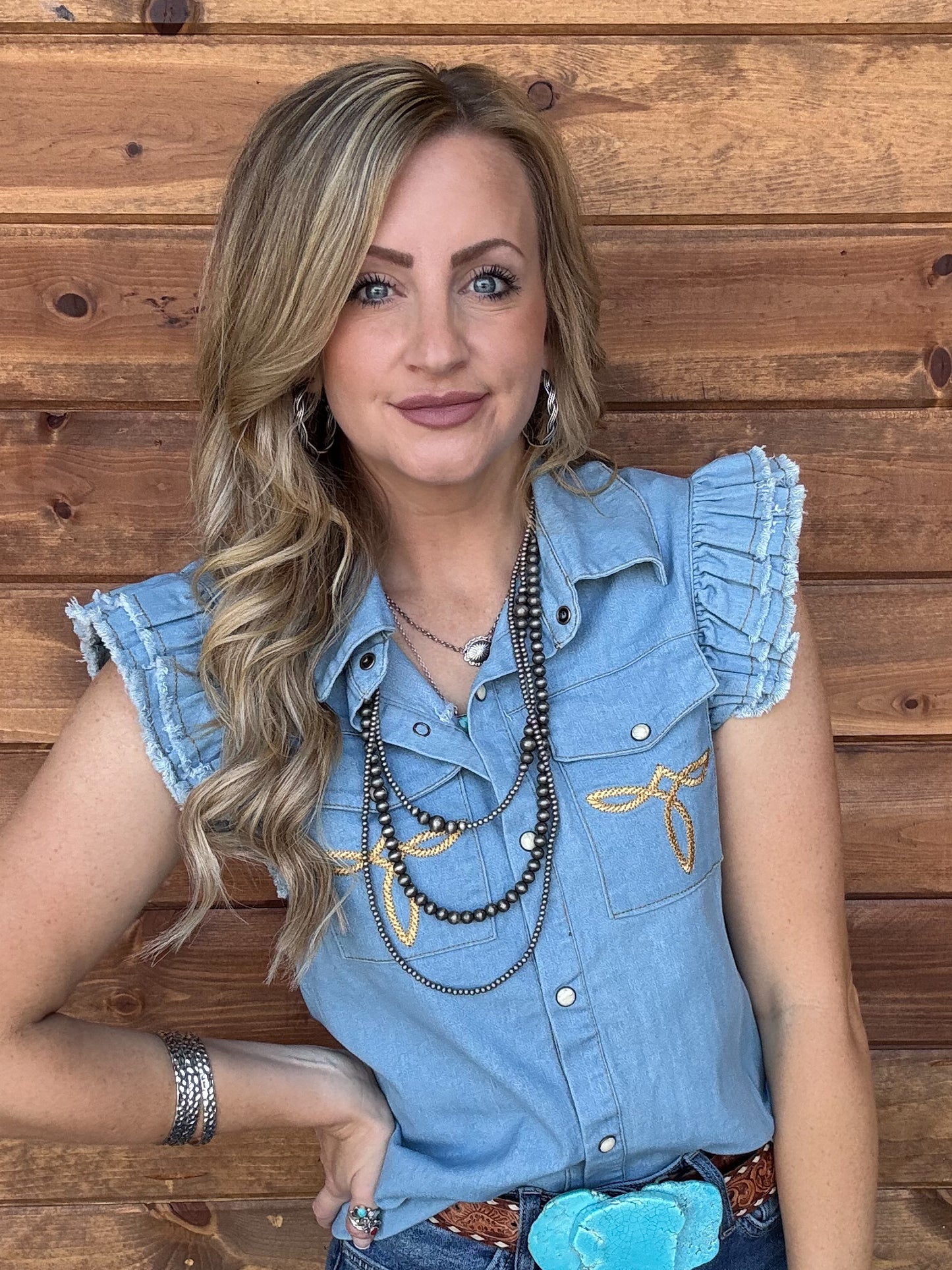 Yeehaw Boot Stitch Denim Top