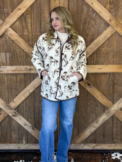 Rustic Horses Quilted Jacket
