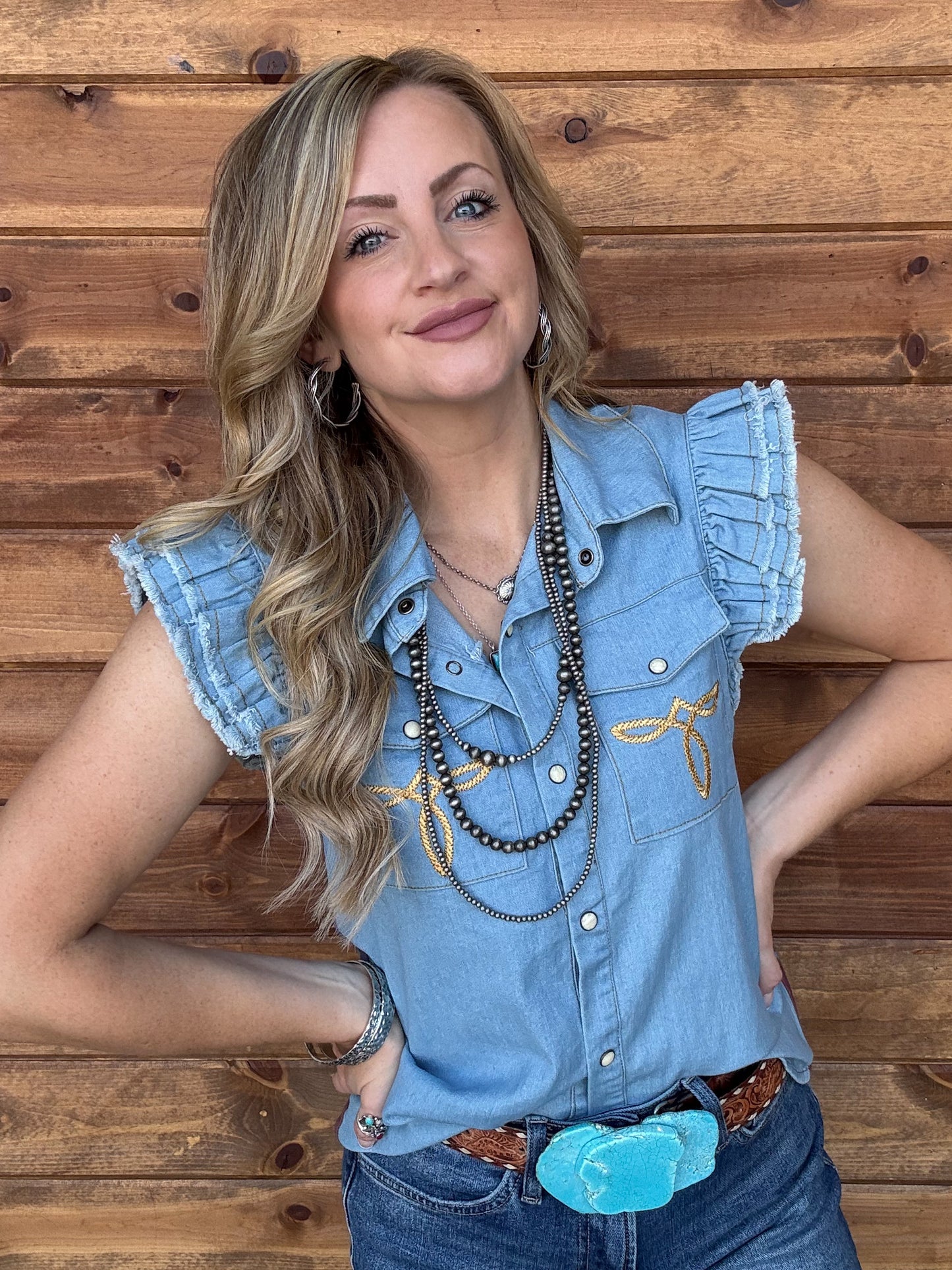 Yeehaw Boot Stitch Denim Top