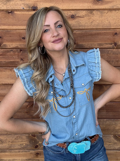 Yeehaw Boot Stitch Denim Top