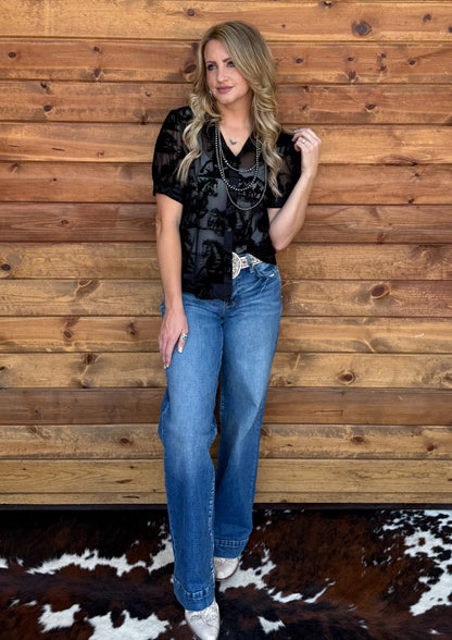 Horses Burnout Mesh Blouse