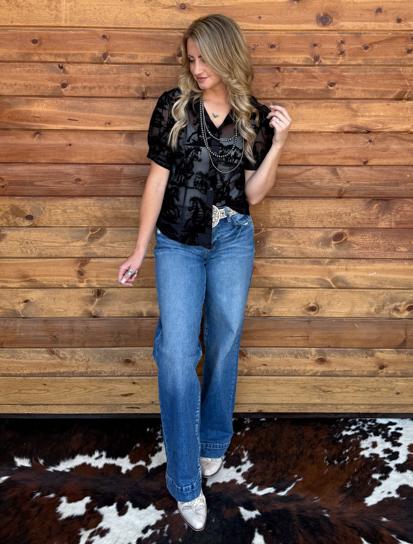 Horses Burnout Mesh Blouse