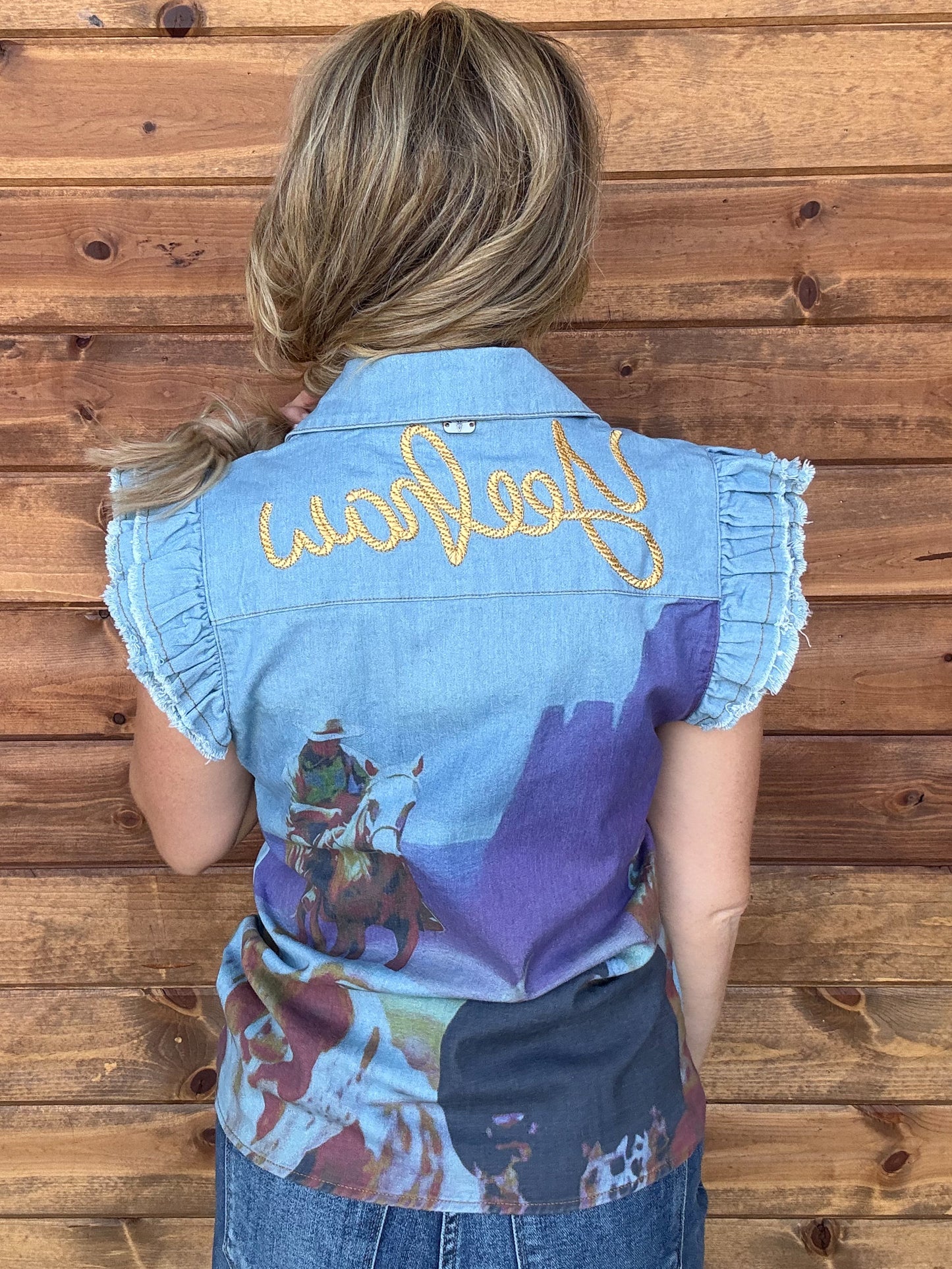 Yeehaw Boot Stitch Denim Top