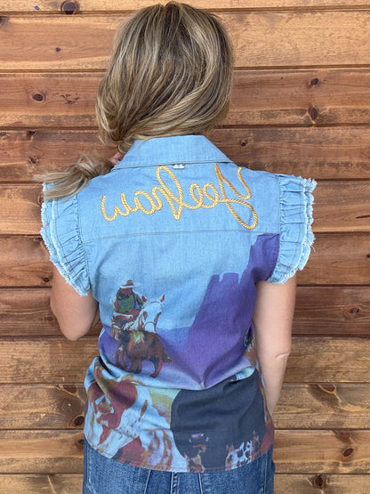Yeehaw Boot Stitch Denim Top