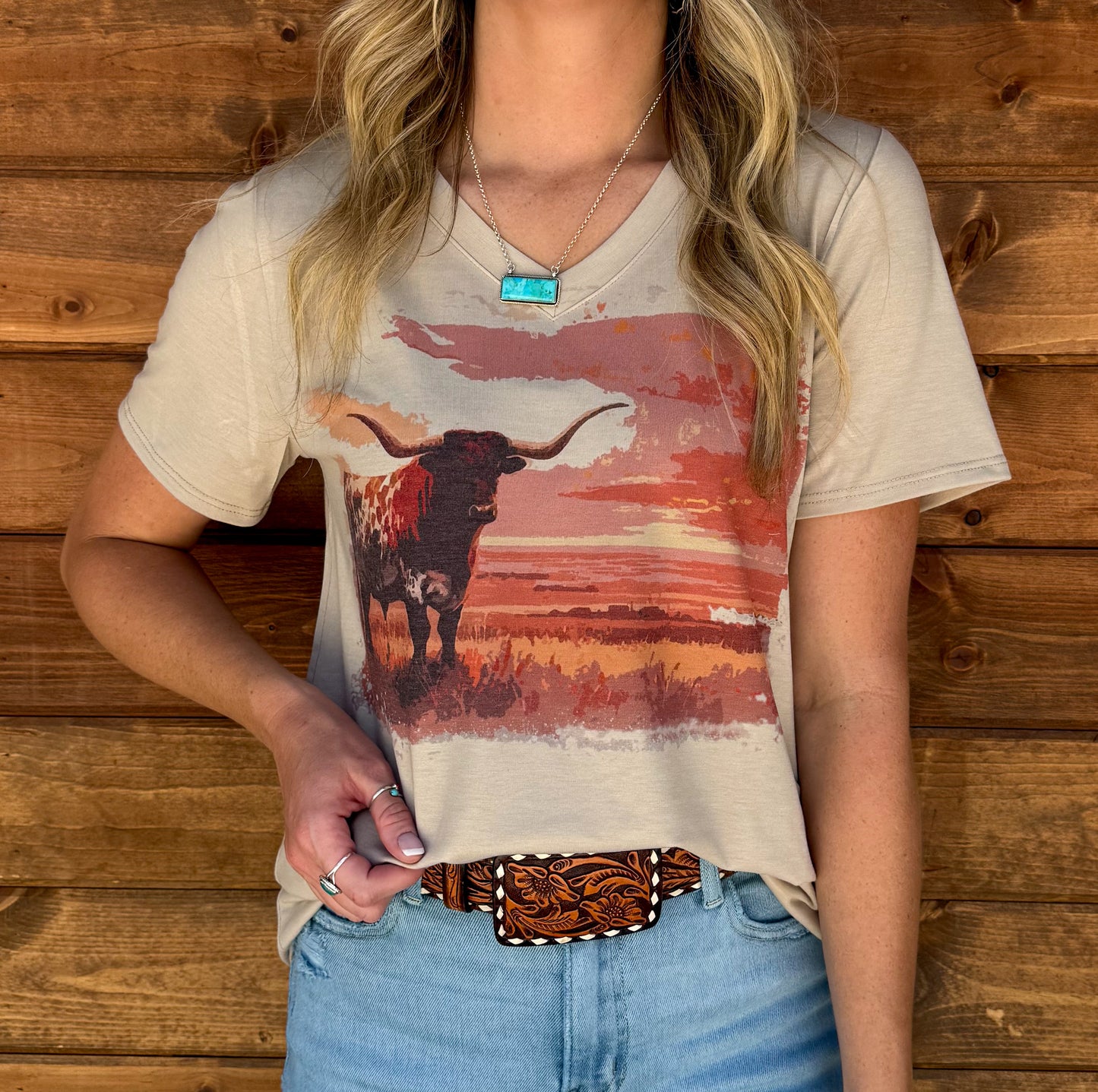 Longhorn Sunset Top