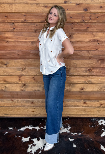 Wild & Lucky Button-Up Top *Brown
