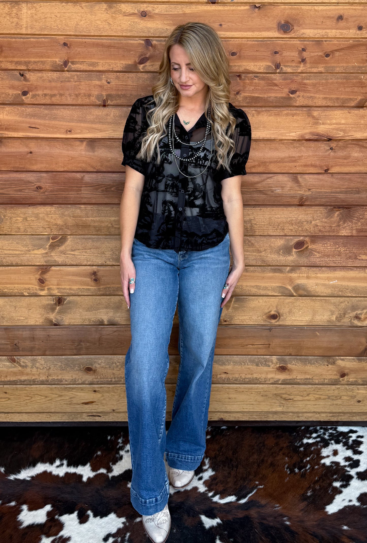 Horses Burnout Mesh Blouse