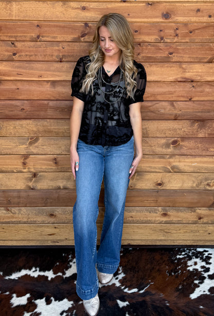 Horses Burnout Mesh Blouse