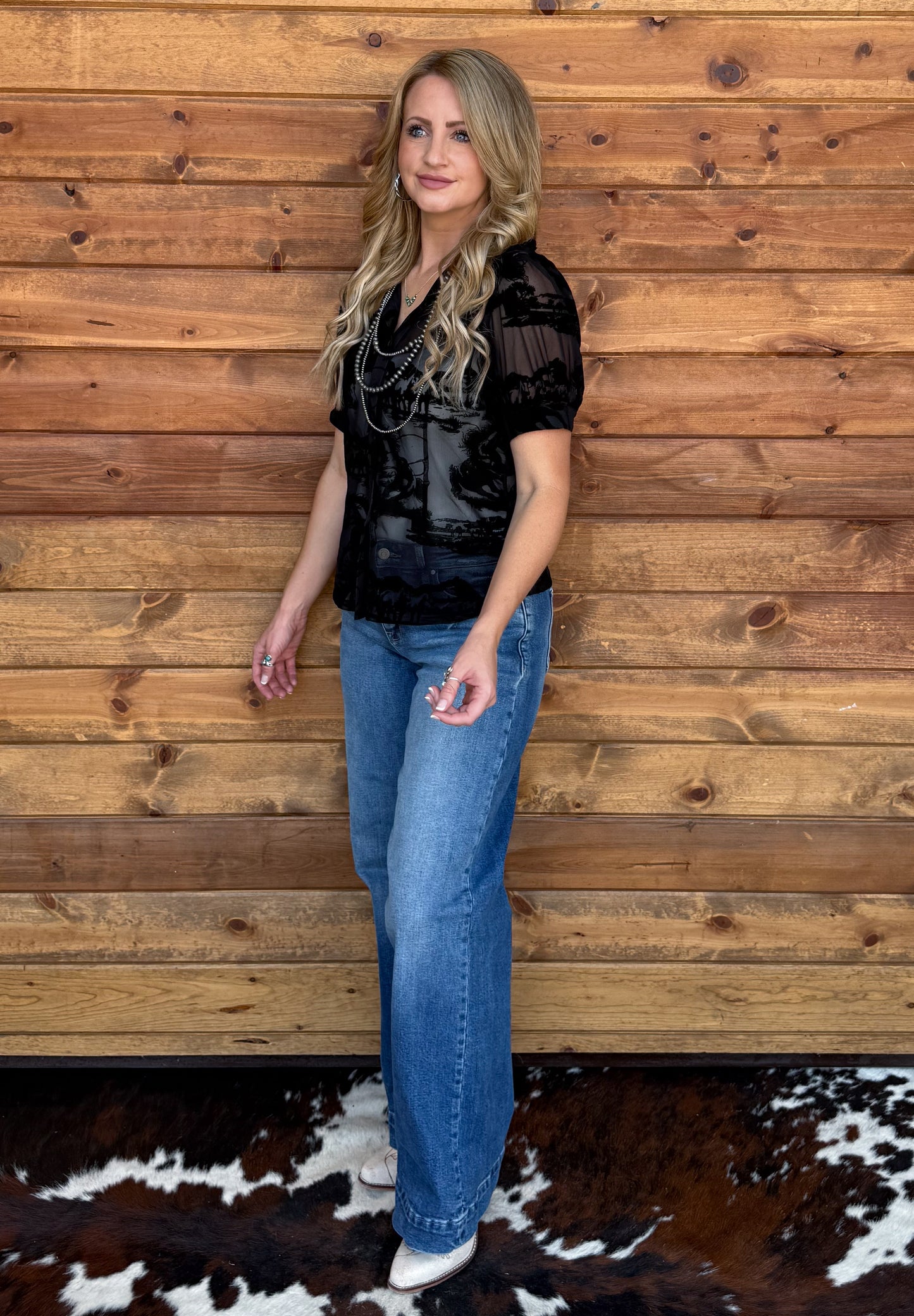 Horses Burnout Mesh Blouse