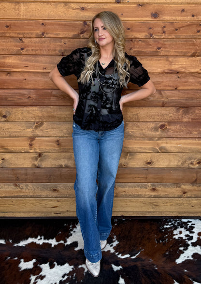 Horses Burnout Mesh Blouse